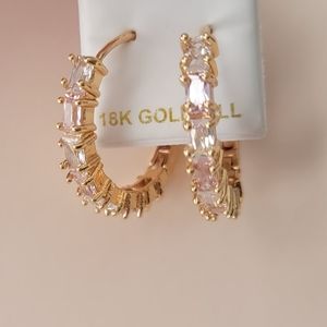 NEW 18K Gold Filled Hoop Earrings Pink Stones